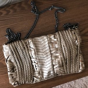 Bronze Faux Leather Clutch Crossbody Purse w Chain